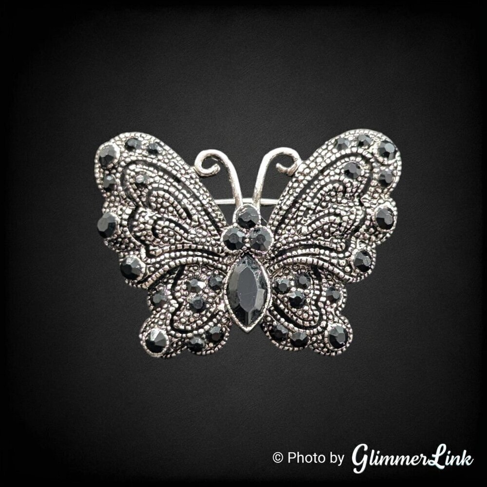 Vintage LDA Faux Marcasite Butterfly Silver Tone Brooch